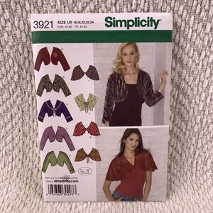 Simplicity 3921 Bolero Cropped Jacket Capelets Capes Sizes 16 18 20 22 24 UNCUT